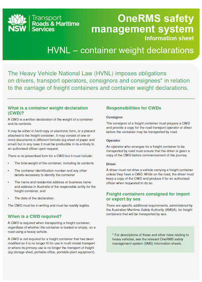 Container Weight Declaration Information