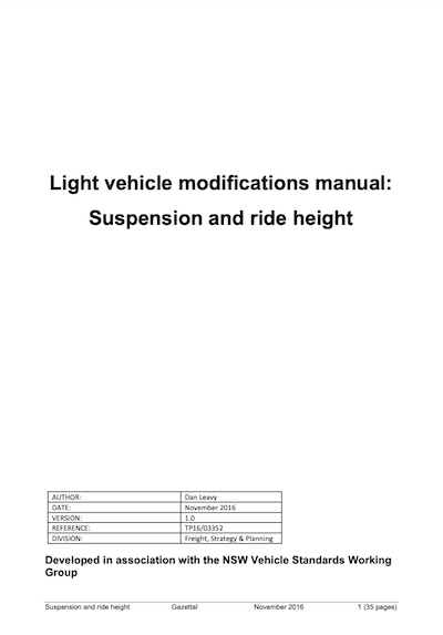 Light vehicle modifications manual: Suspension and ride height