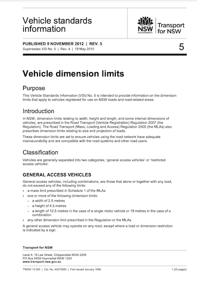 VSI5 - Vehicle Dimension Limits