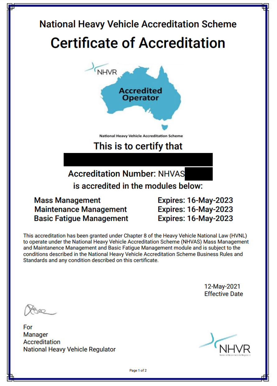 NHVR Accreditation Document